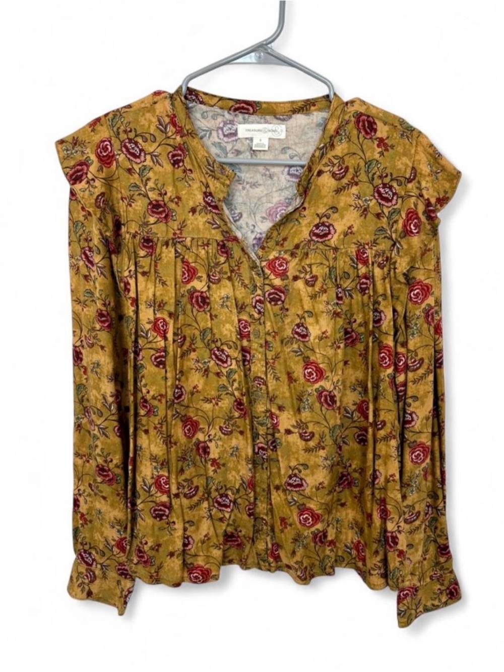 NWT Treasure & Bond Vintage Inspired Floral Long Sleeve Ruffle Blouse Small